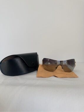 Bvlgari 653B Shield Sunglasses - Dark Gray Gradient Lens w/Gold on White Frame